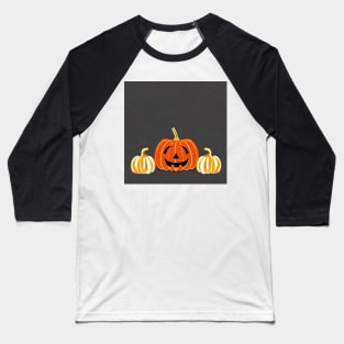 Two Pumpkins and Jack-O-Lantern Halloween Watercolor Illustration Baseball T-Shirt